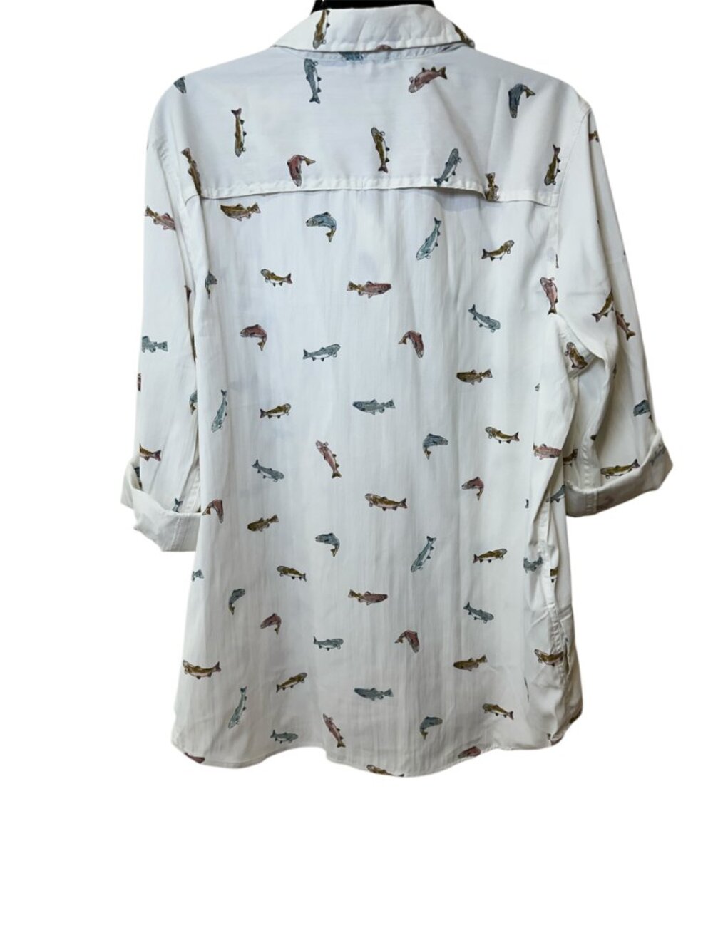 Eddie Bauer Women's Vented Fly Fishing Shirt Blouse Size Fish Pattern Size M - Picture 2 of 13